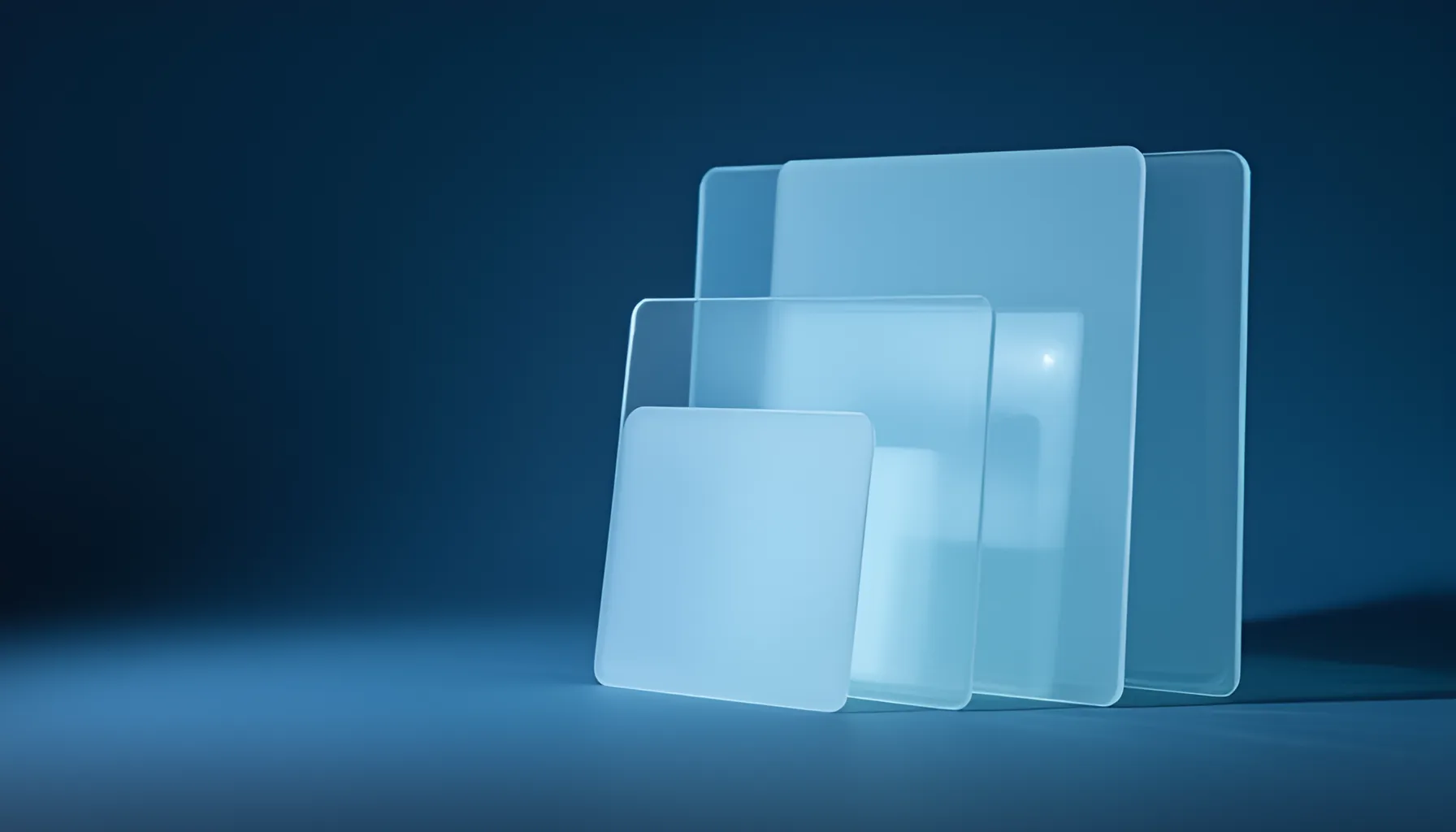짙은 남색 표면 위에 반투명한 유백색 유리판 몇 장이 비스듬히 겹쳐 세워져 있고 왼쪽에서 들어온 차가운 푸른빛이 유리판을 통과하며 뒤쪽 그림자를 옅게 흐려 놓은 미니멀 추상 정물 이미지로 자금의 흐름을 들여다보는 확인 절차를 은유한 대표 이미지